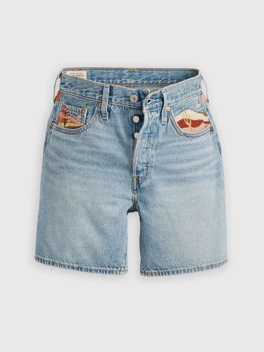 Women's Mid Rise Light Blue Straight Fit Shorts - Image 6