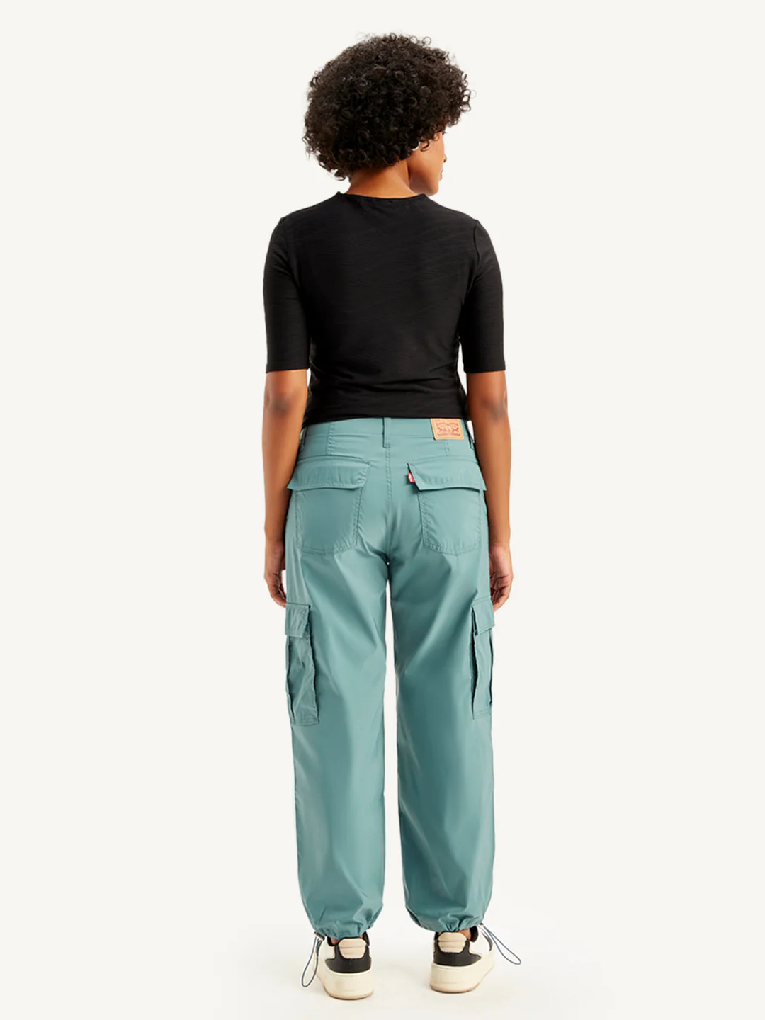 Women's Mid Rise Green Baggy Fit Cargo Trousers - Image 2