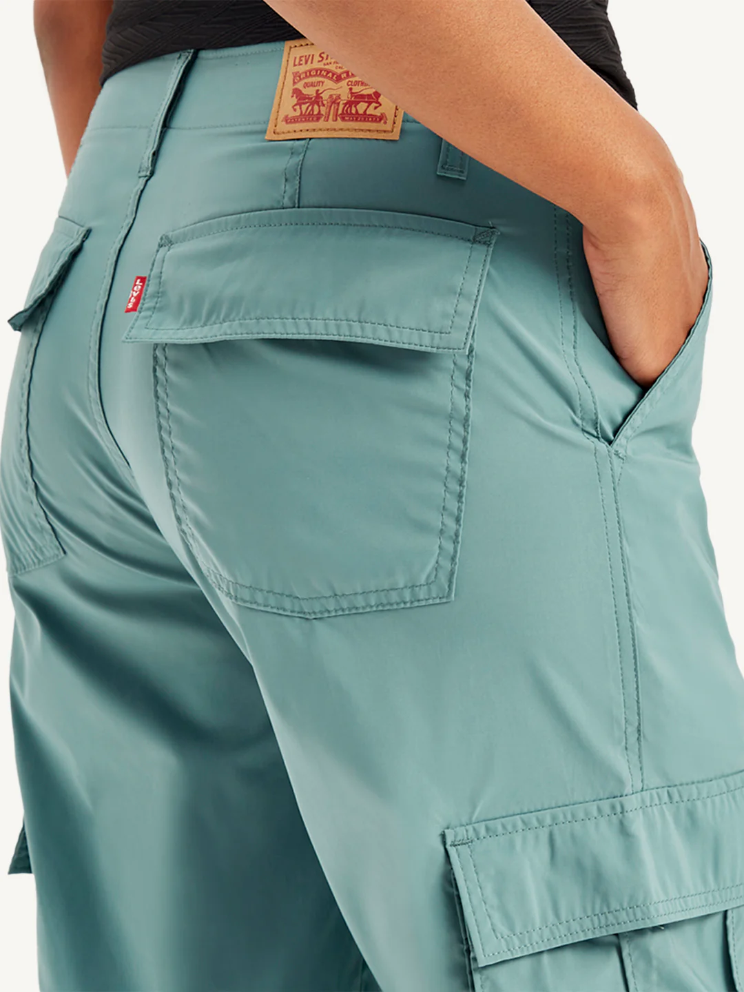 Women's Mid Rise Green Baggy Fit Cargo Trousers - Image 4