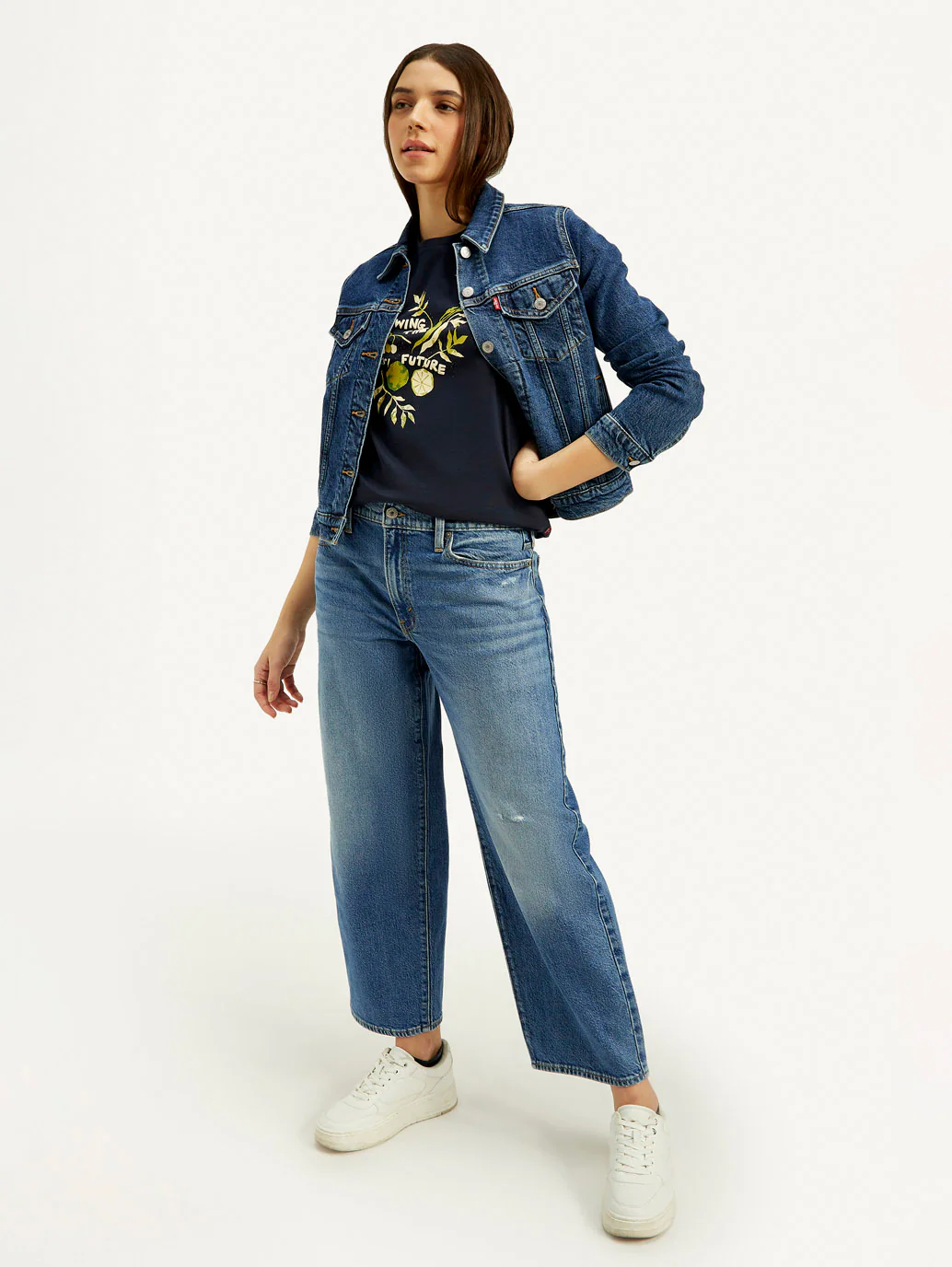 Women's Blue Baggy Dad Fit Mid Rise Jeans