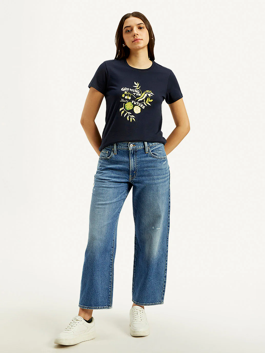 Women's Blue Baggy Dad Fit Mid Rise Jeans - Image 3