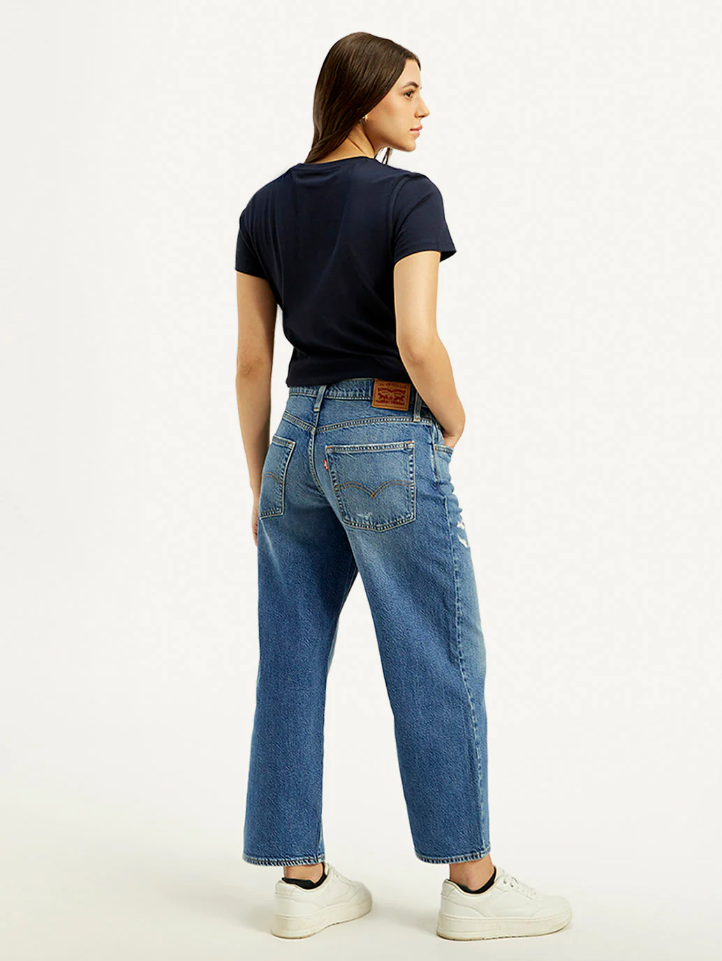 Women's Blue Baggy Dad Fit Mid Rise Jeans - Image 4