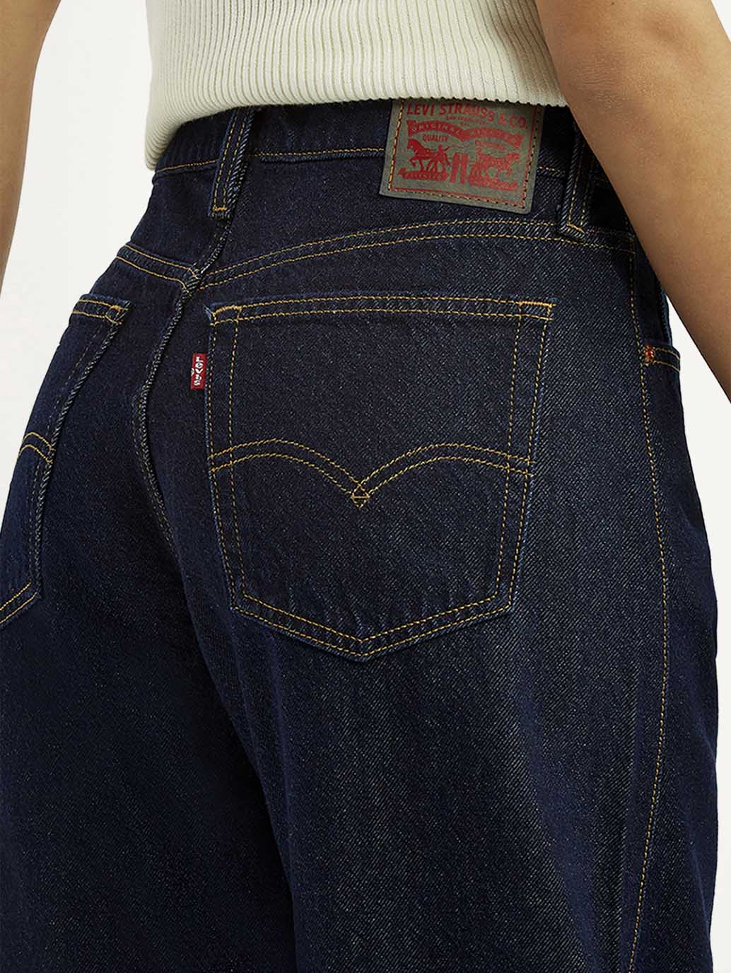 Women's Dark Blue Barrel Loose Fit Mid Rise Jeans - Image 4