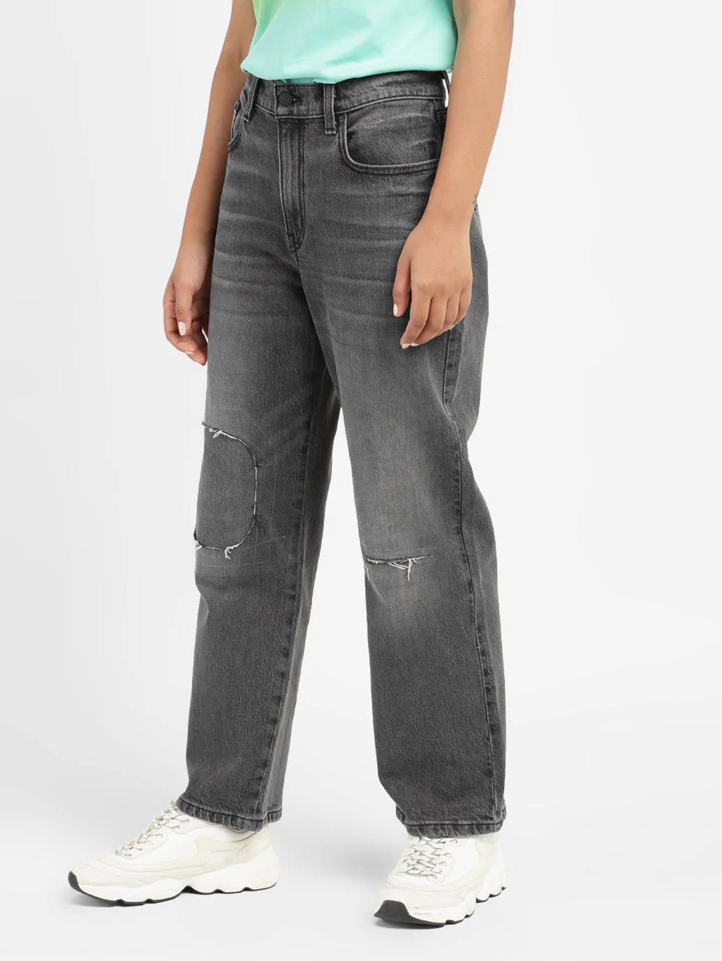Women's Black Baggy Fit Mid Rise Jeans - Image 4