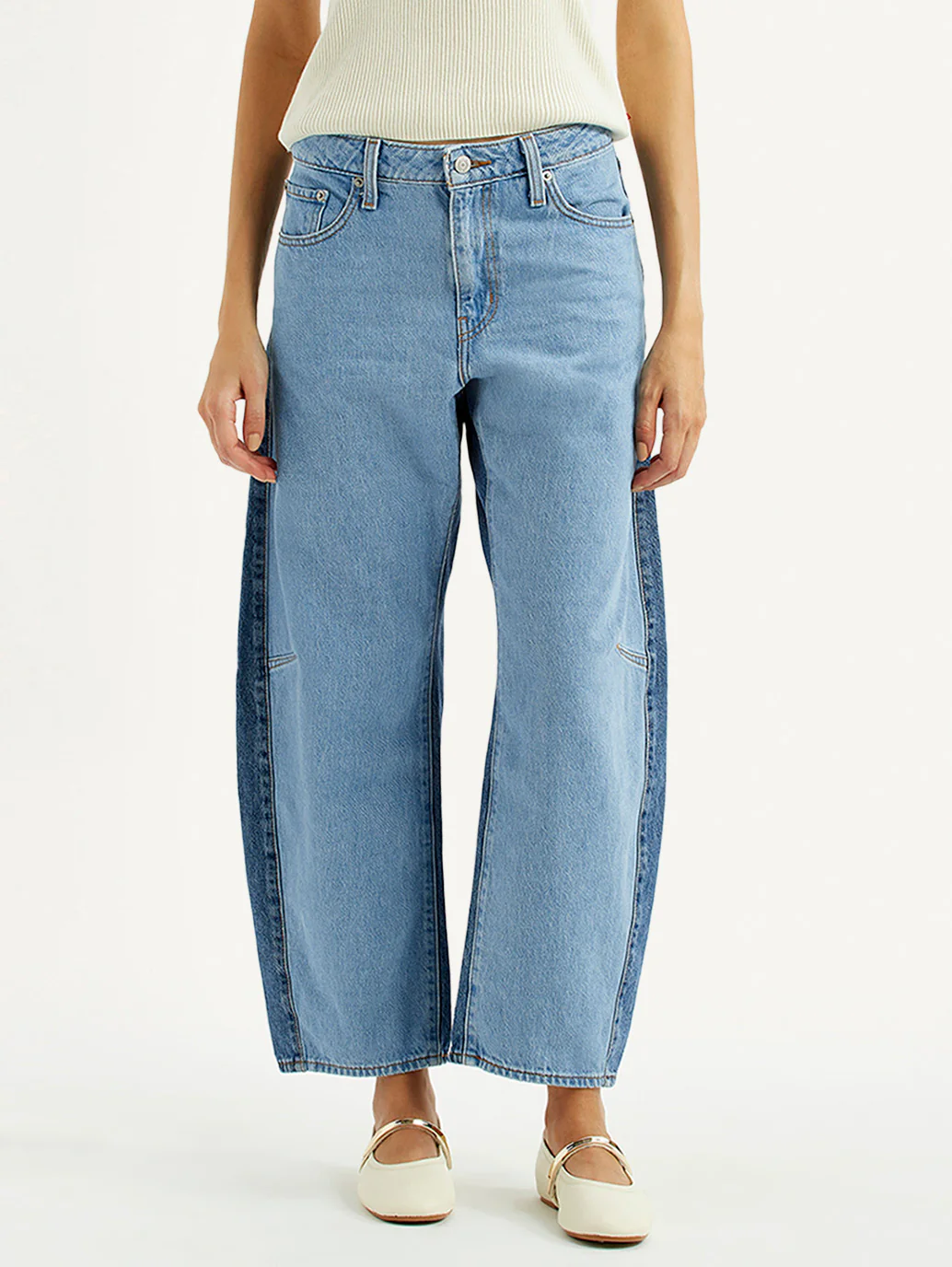 Women's Light Blue Baggy Dad Barrel Fit Mid Rise Jeans - Image 2
