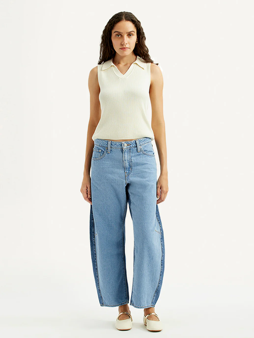 Women's Light Blue Baggy Dad Barrel Fit Mid Rise Jeans - Image 3