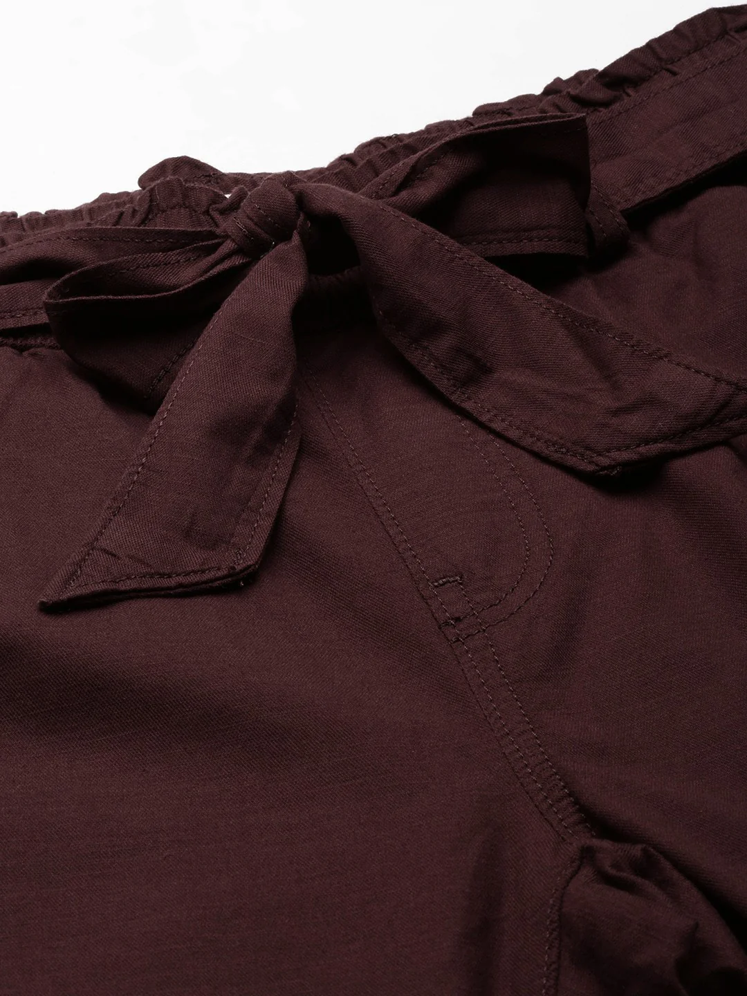 Women's Mid Rise Maroon Baggy Fit Trousers - Image 4