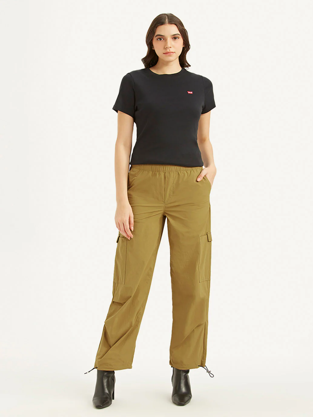 Women's Mid Rise Loose Fit Baggy Dad Cargo Trousers - Image 2
