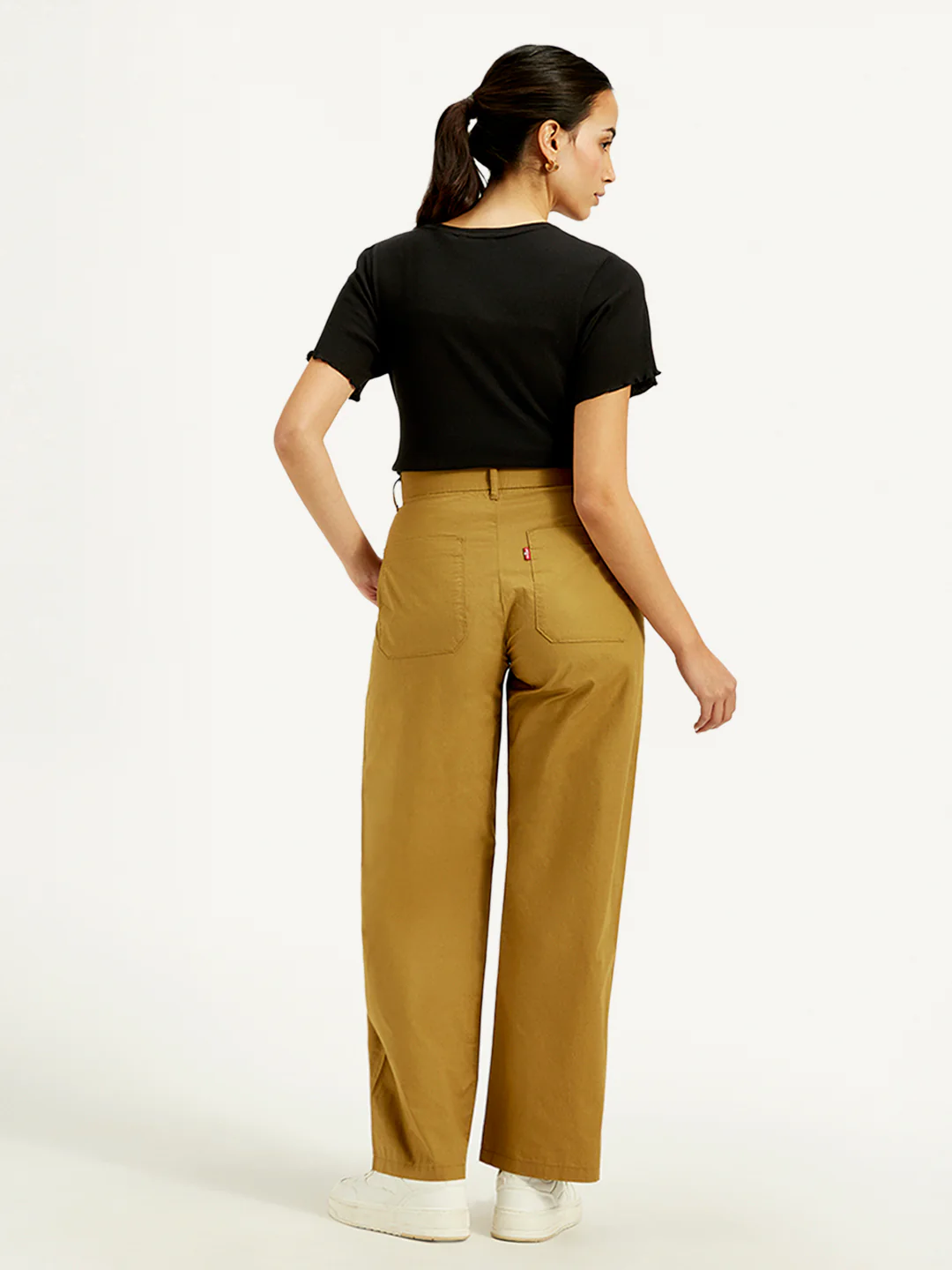 Women's Mid Rise Mustard Straight Fit Trousers - Image 3