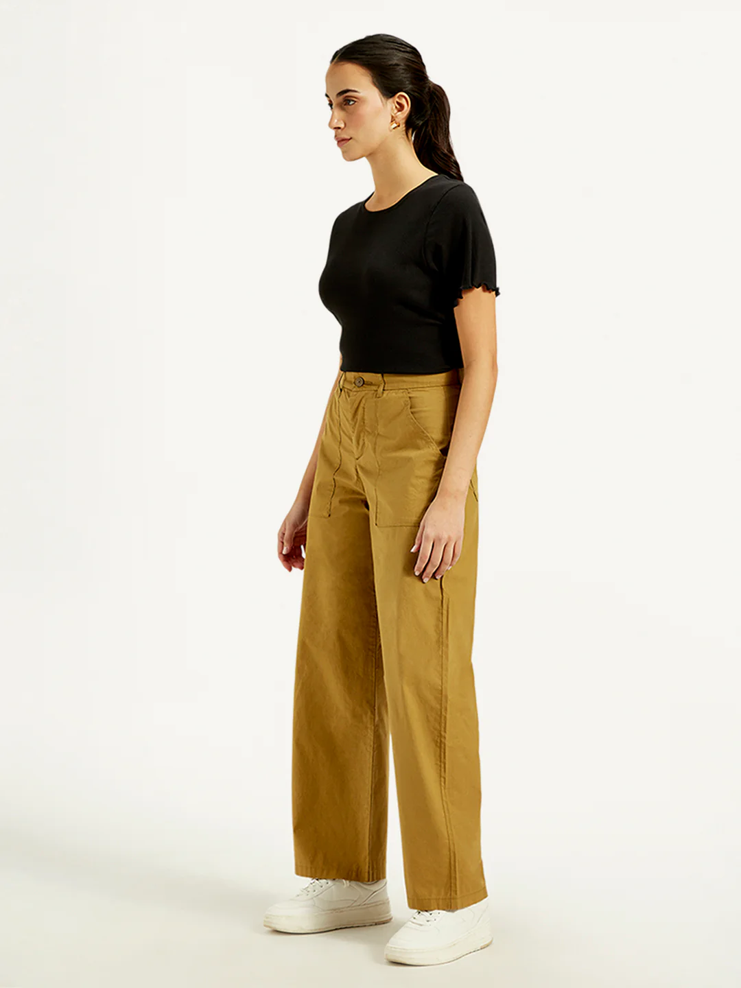 Women's Mid Rise Mustard Straight Fit Trousers - Image 4