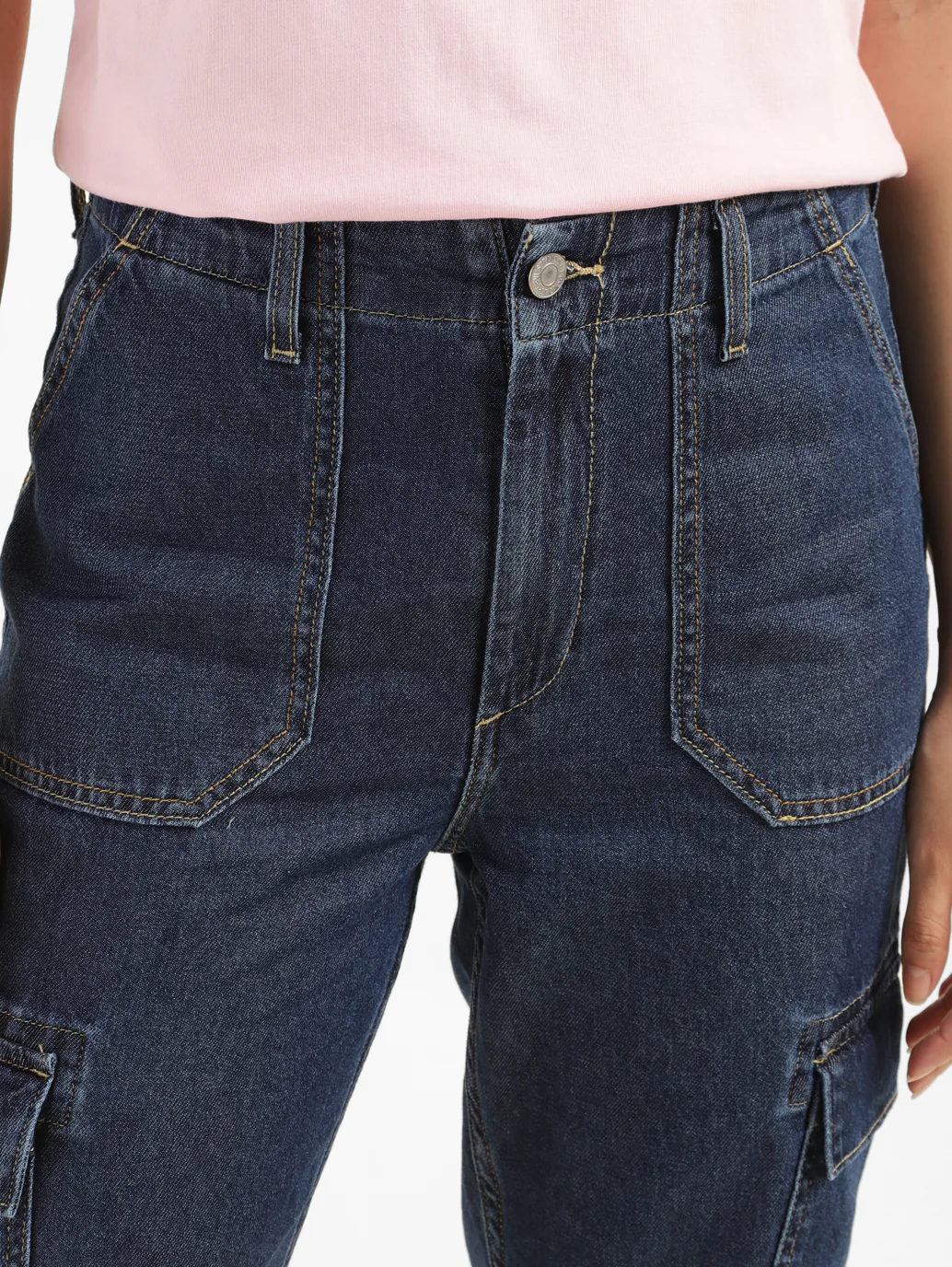 Women's Mid Rise Navy Cargo Jeans - Image 4
