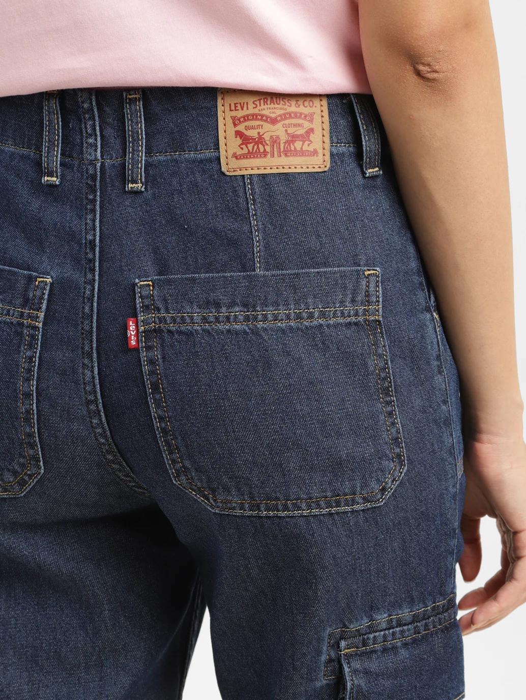 Women's Mid Rise Navy Cargo Jeans - Image 5