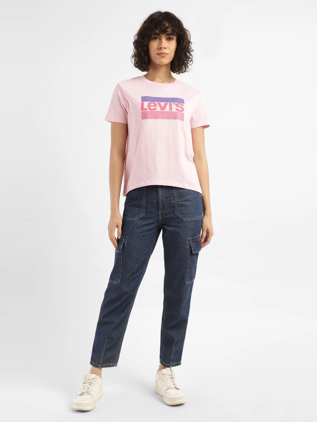 Women's Mid Rise Navy Cargo Jeans - Image 6