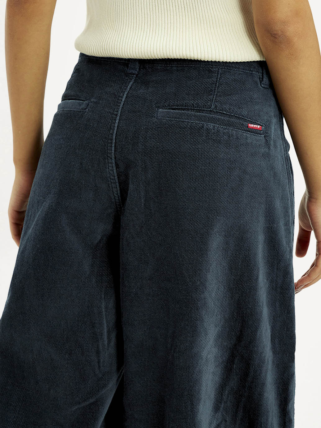 Women's Navy Blue Barrel Loose Fit Mid Rise Trousers - Image 2