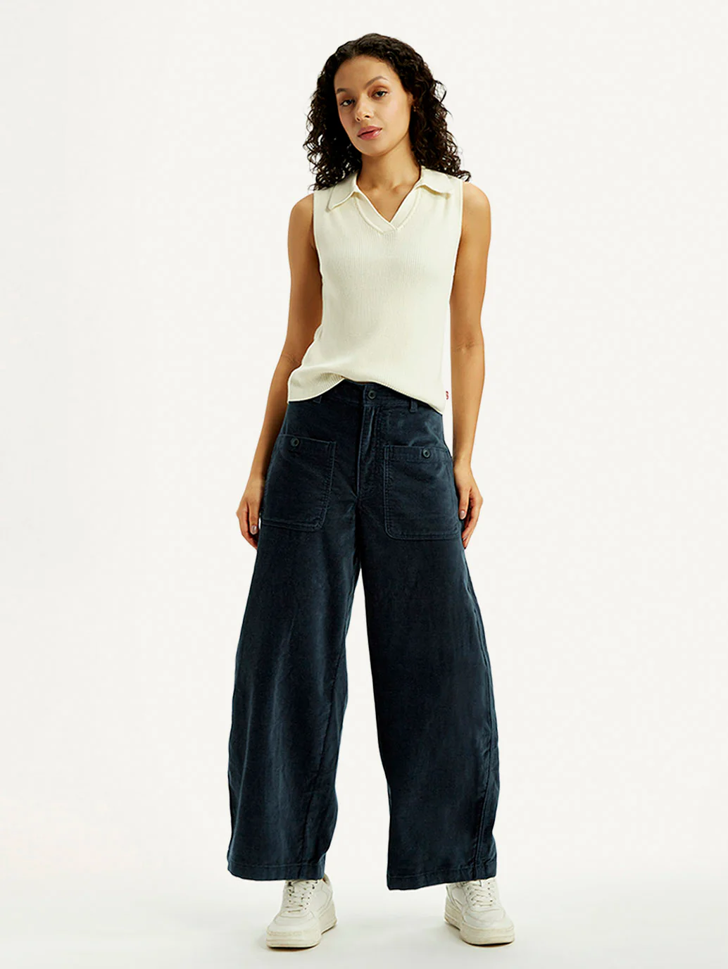 Women's Navy Blue Barrel Loose Fit Mid Rise Trousers - Image 5