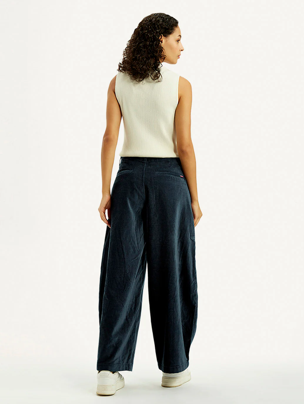 Women's Navy Blue Barrel Loose Fit Mid Rise Trousers - Image 7