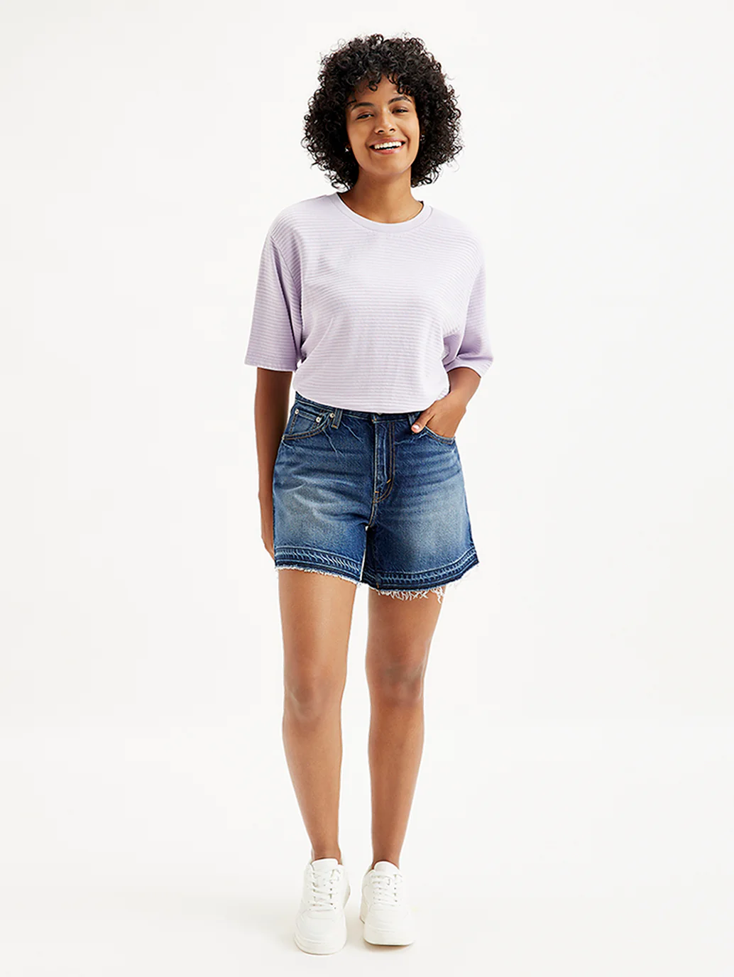 Women's Mid Rise Navy Relaxed Fit Denim Shorts - Image 3