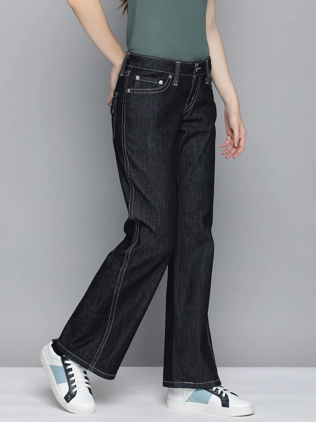 Women's Blue Bootcut Fit Low Rise Jeans - Image 2