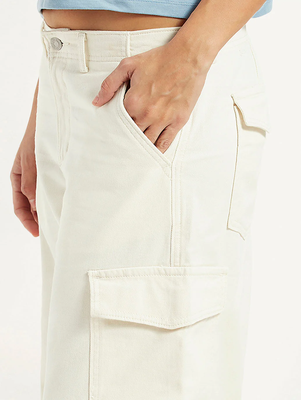 Women's Off White Loose Fit Mid Rise Cargos - Image 4