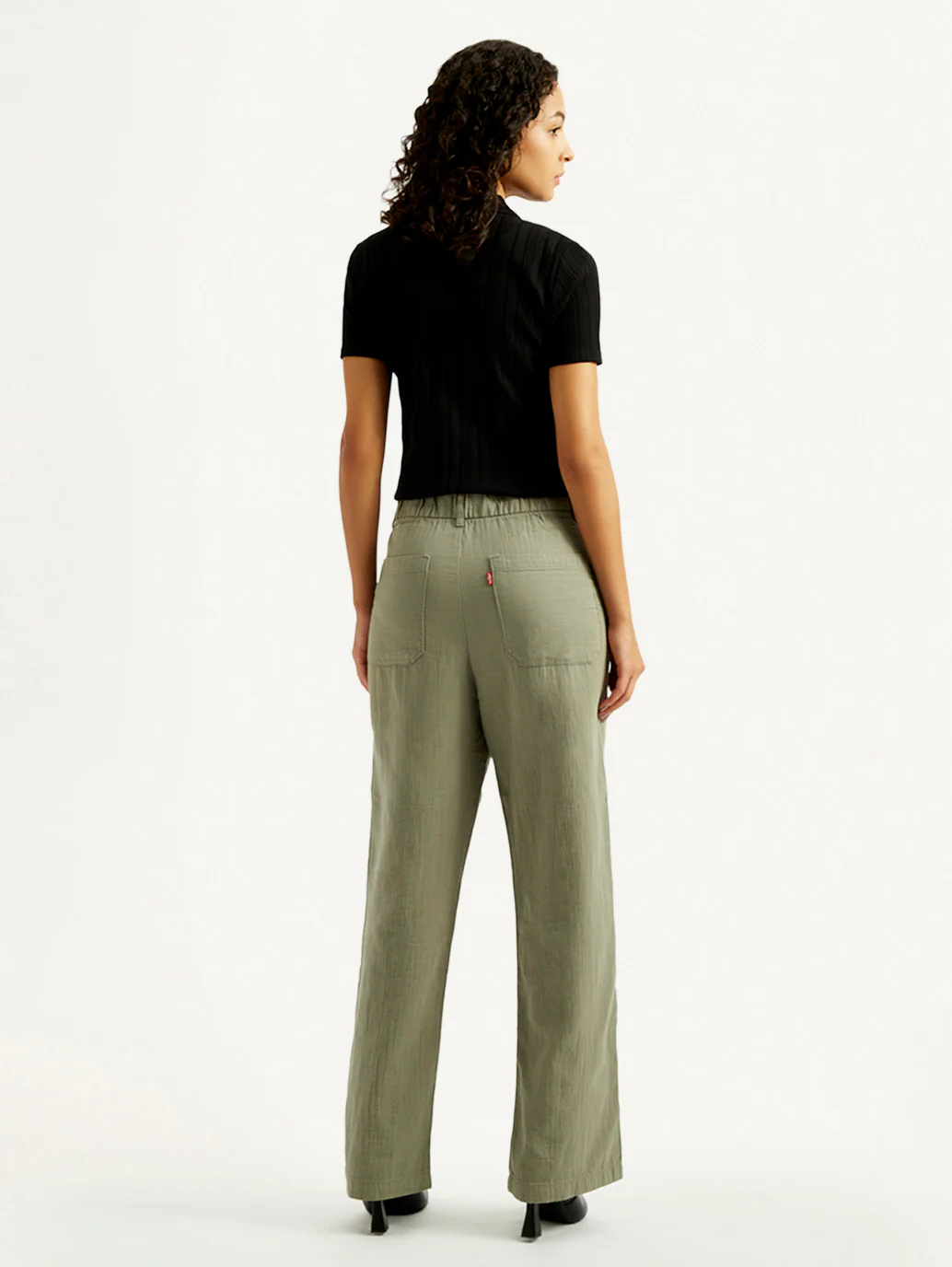 Women's Olive Green Loose Fit Mid Rise Trousers - Image 3
