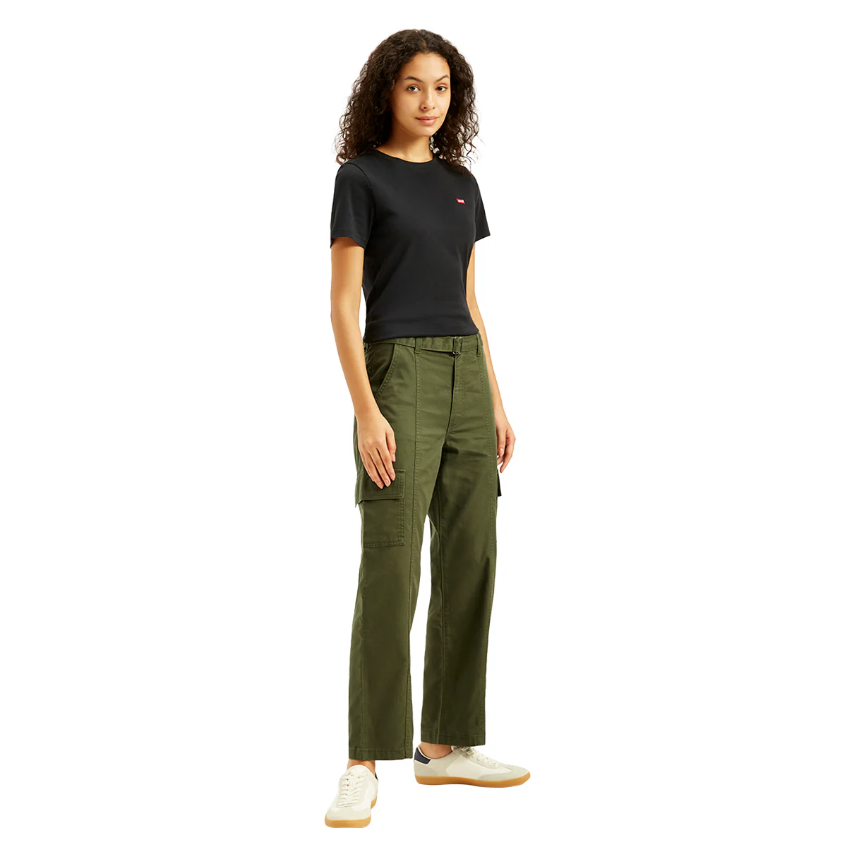 Women's Mid Rise Olive Regular Fit Cargo Trousers - Image 3