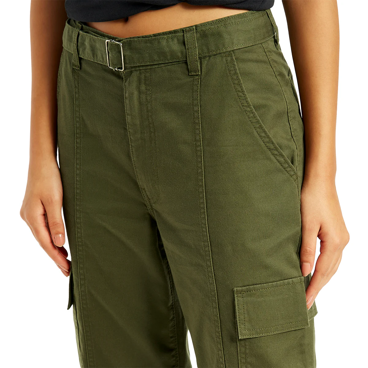 Women's Mid Rise Olive Regular Fit Cargo Trousers - Image 4
