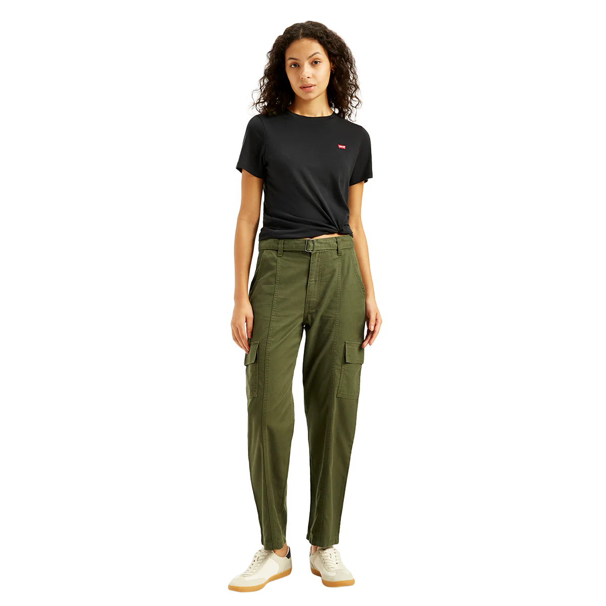 Women's Mid Rise Olive Regular Fit Cargo Trousers - Image 5