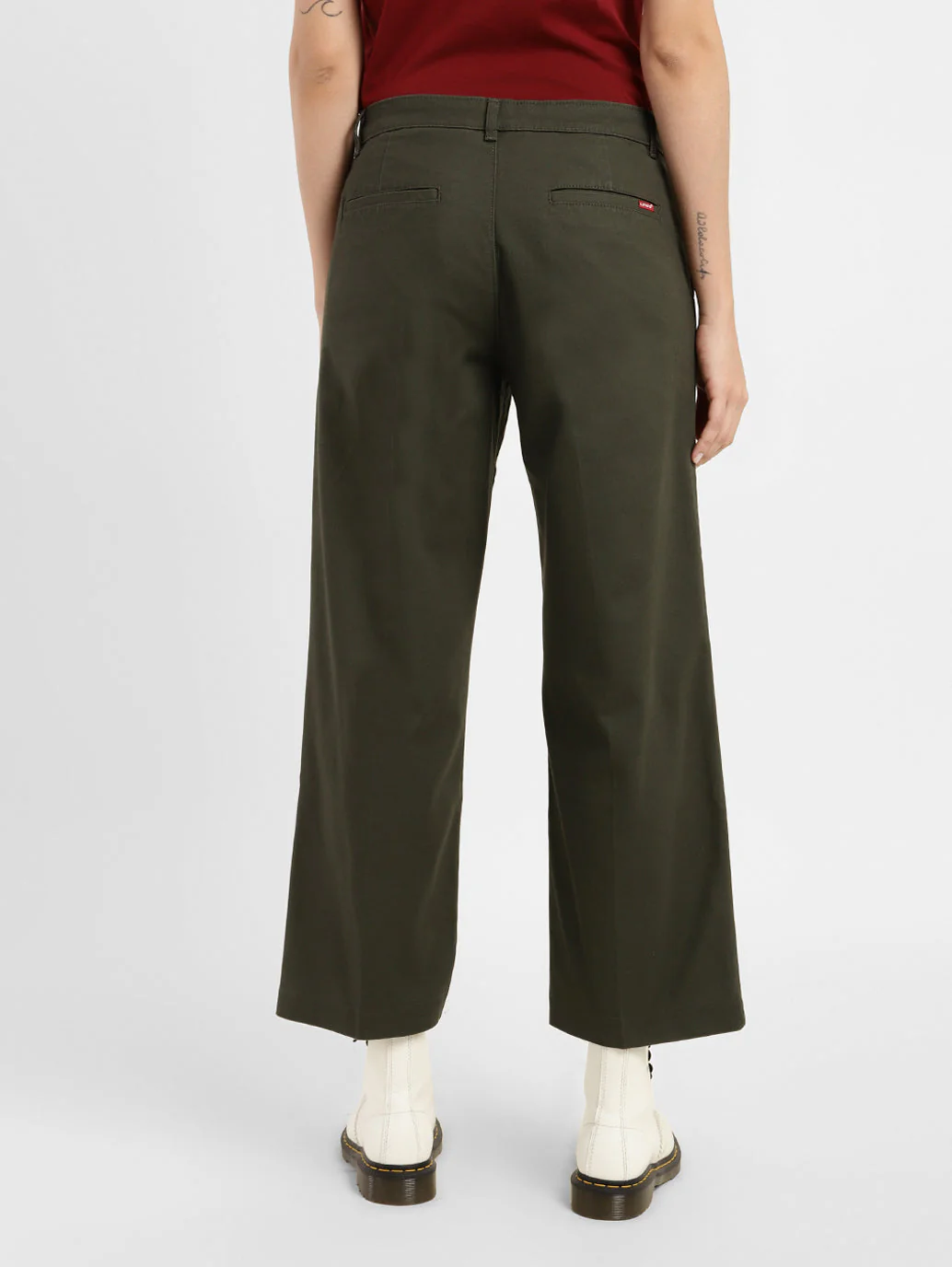Women's Mid Rise Olive Relaxed Fit Trousers - Image 3