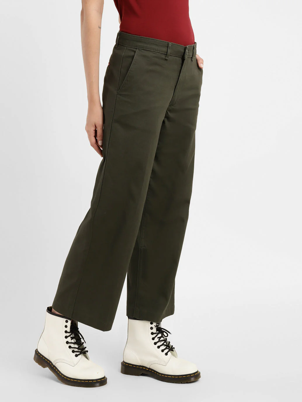 Women's Mid Rise Olive Relaxed Fit Trousers - Image 4