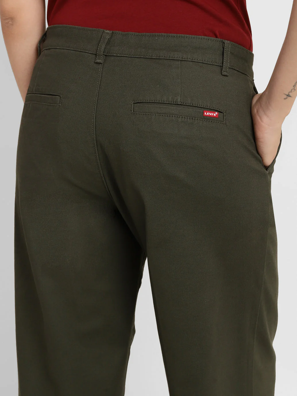 Women's Mid Rise Olive Relaxed Fit Trousers - Image 6