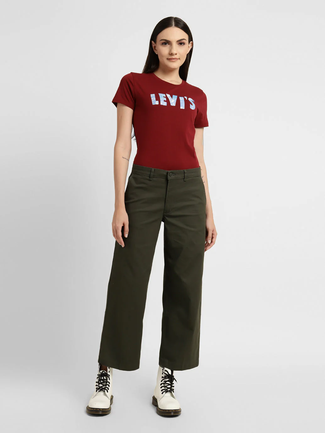 Women's Mid Rise Olive Relaxed Fit Trousers - Image 7