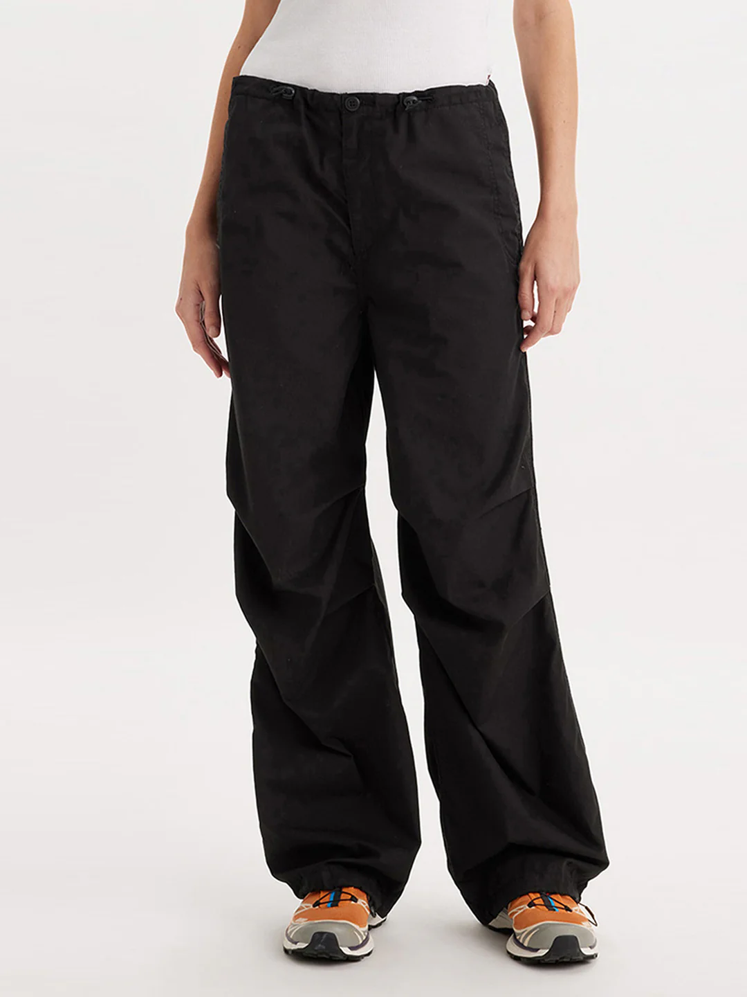 Women's Mid Rise Black Baggy Fit Cargo Trousers - Image 2