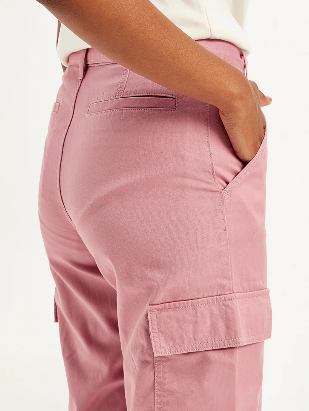 Women's Mid Rise Pink Tapered Cargo Trousers - Image 4