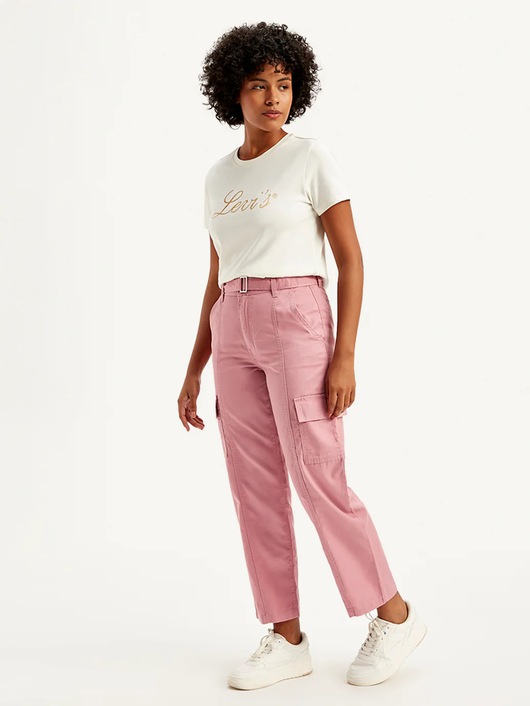 Women's Mid Rise Pink Tapered Cargo Trousers - Image 5