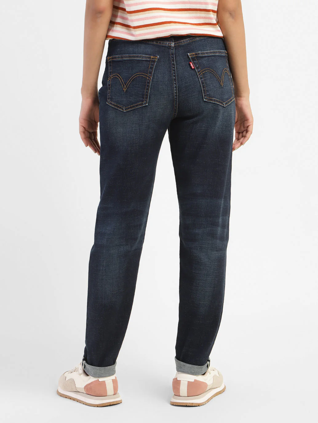 Women's Blue Straight Fit Mid Rise Boyfriend Jeans - Image 3