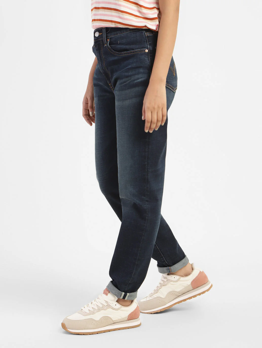 Women's Blue Straight Fit Mid Rise Boyfriend Jeans - Image 4