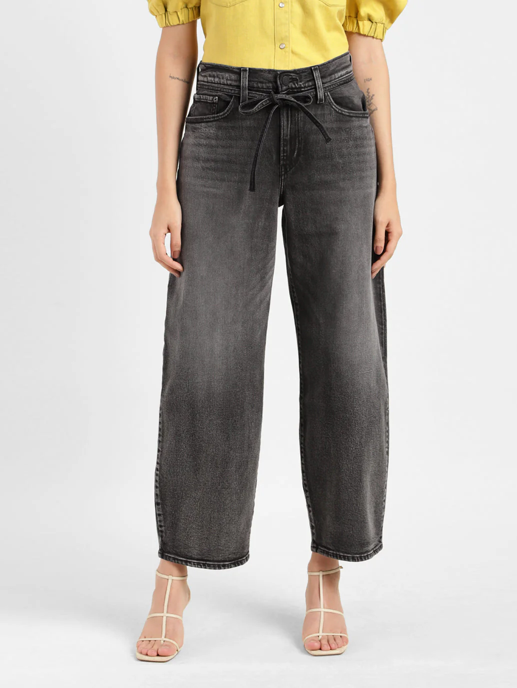 Women's Grey XL Balloon Loose Fit Mid Rise Jeans