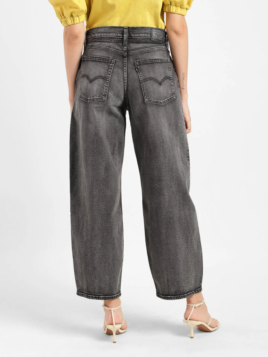 Women's Grey XL Balloon Loose Fit Mid Rise Jeans - Image 3