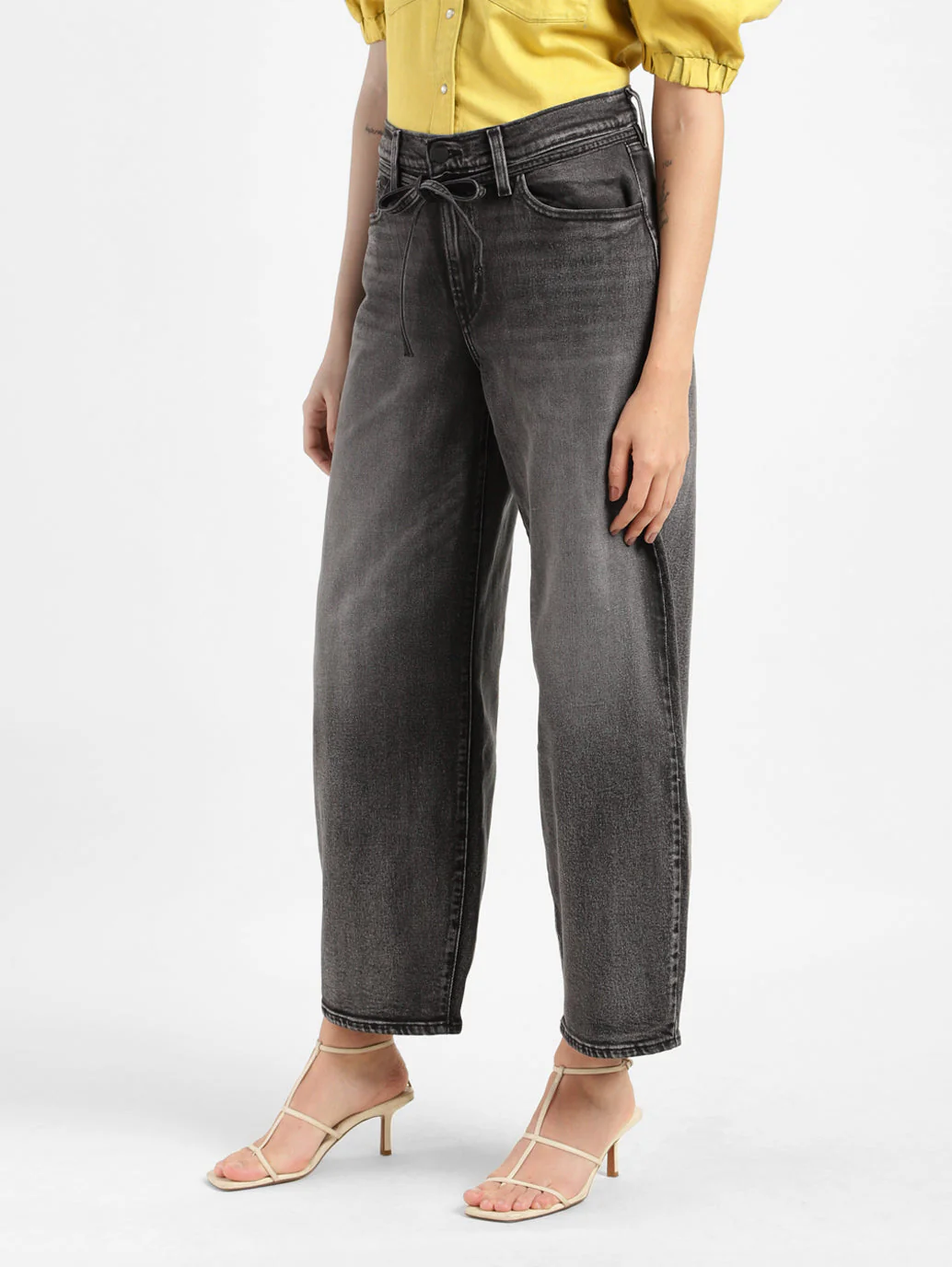 Women's Grey XL Balloon Loose Fit Mid Rise Jeans - Image 4