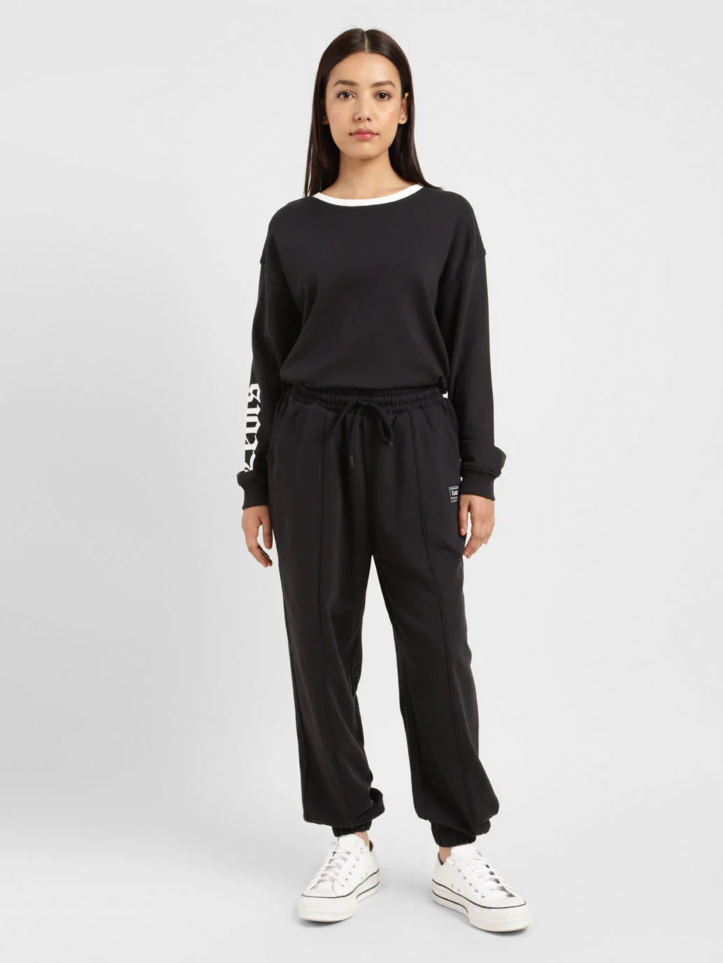Women's Mid Rise Black Regular Fit Joggers - Image 7