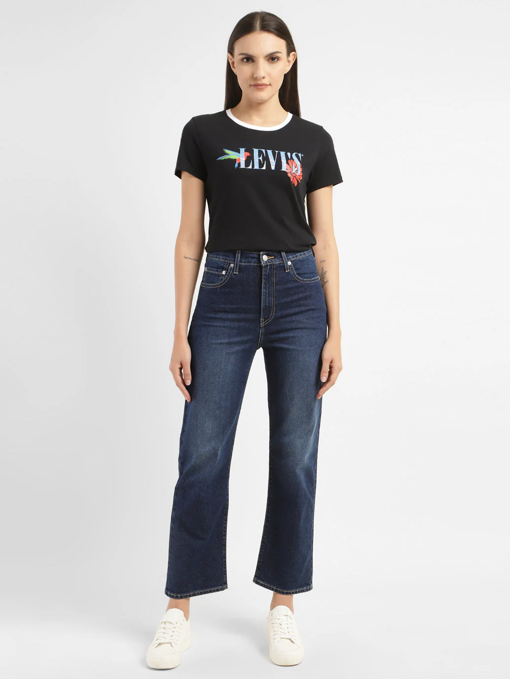 Women's Blue Ribcage Straight Fit Mid Rise Jeans - Image 7