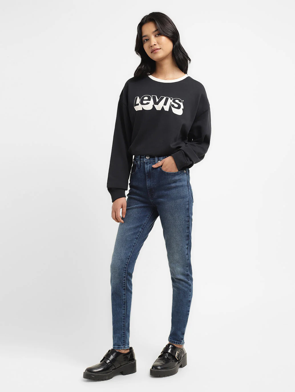 Women's Indigo Mile High Wide Leg Fit High Rise Jeans