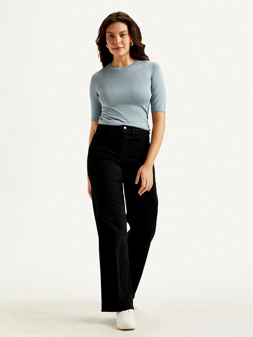 Women's Redloop Black Ribcage Bell Bottom Wide Leg Fit Mid Rise Jeans - Image 2