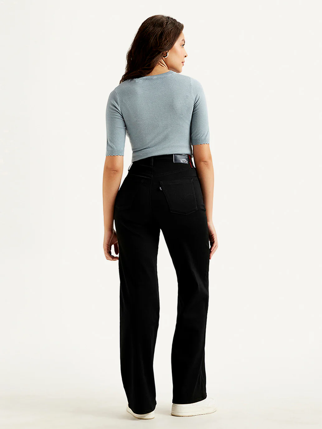 Women's Redloop Black Ribcage Bell Bottom Wide Leg Fit Mid Rise Jeans - Image 3