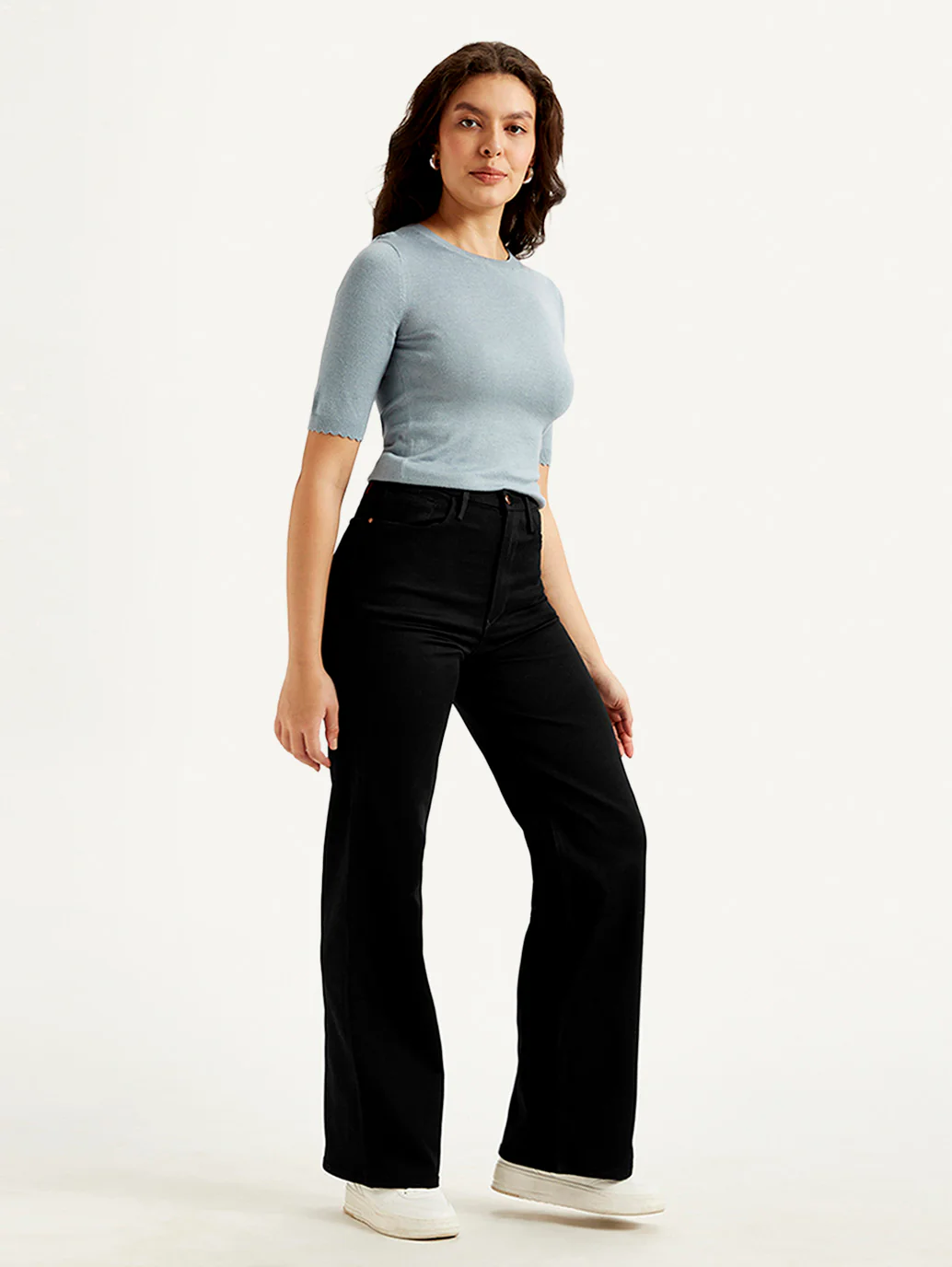 Women's Redloop Black Ribcage Bell Bottom Wide Leg Fit Mid Rise Jeans - Image 5