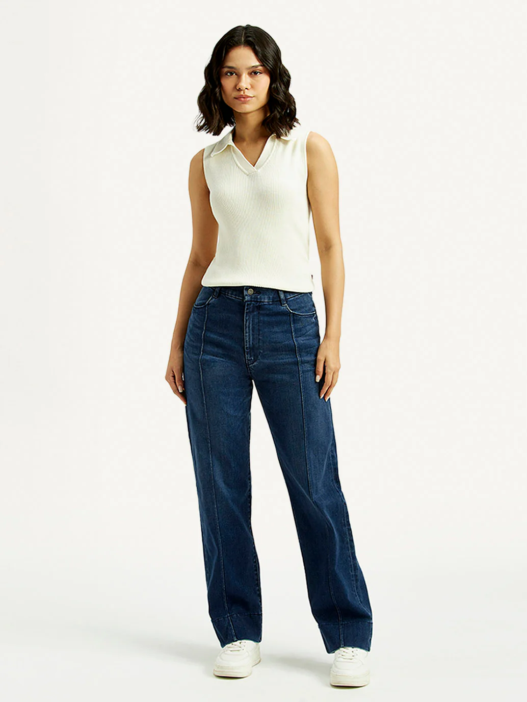 Women's Redloop Dark Blue Ribcage Straight Fit High Rise Jeans