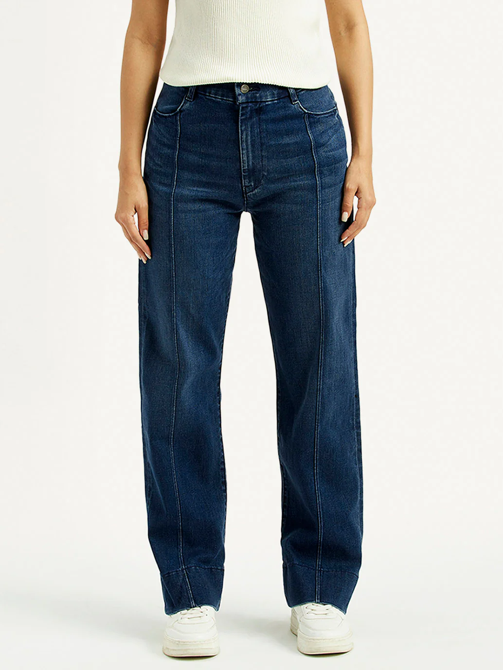 Women's Redloop Dark Blue Ribcage Straight Fit High Rise Jeans - Image 2