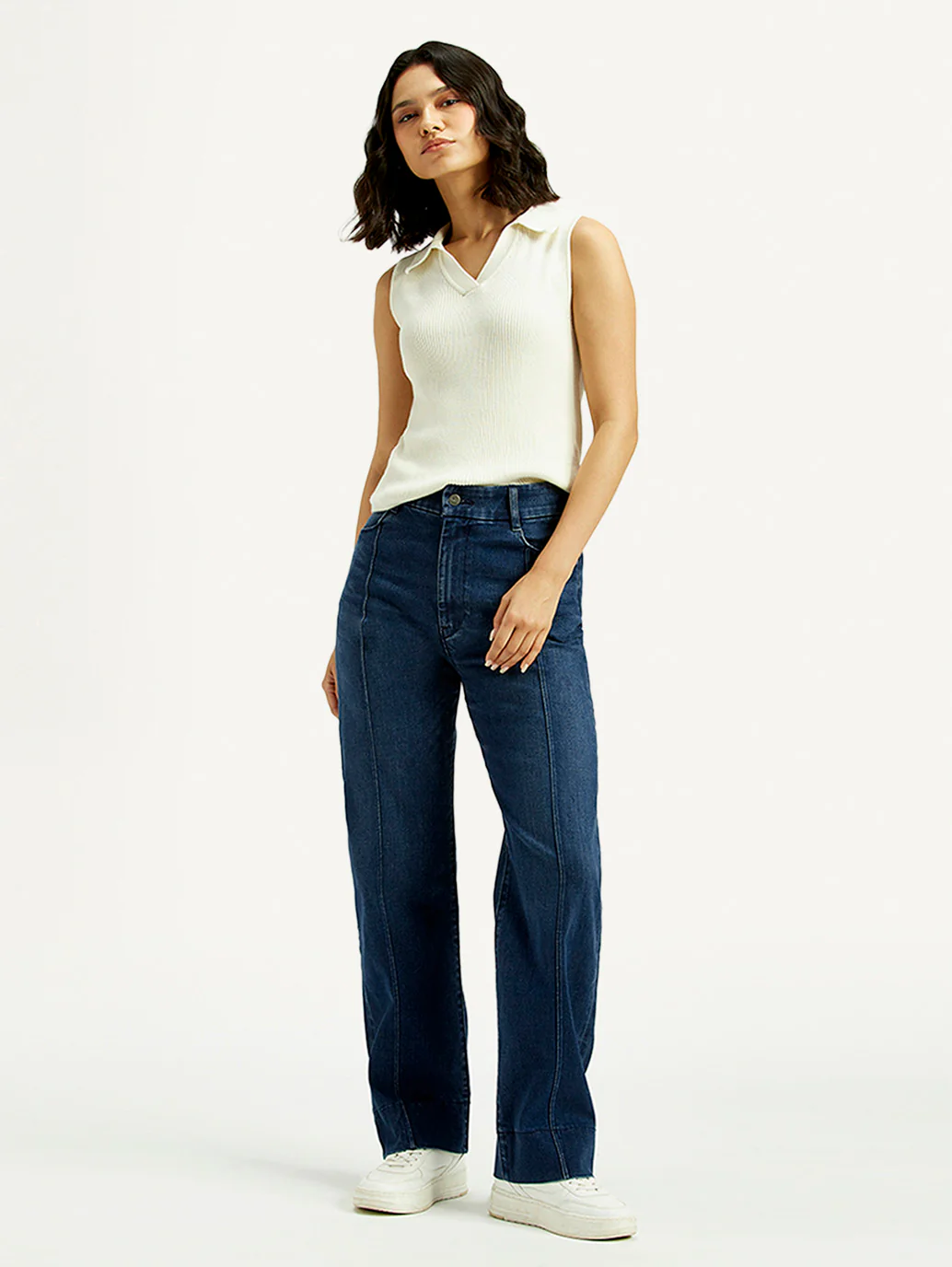 Women's Redloop Dark Blue Ribcage Straight Fit High Rise Jeans - Image 6