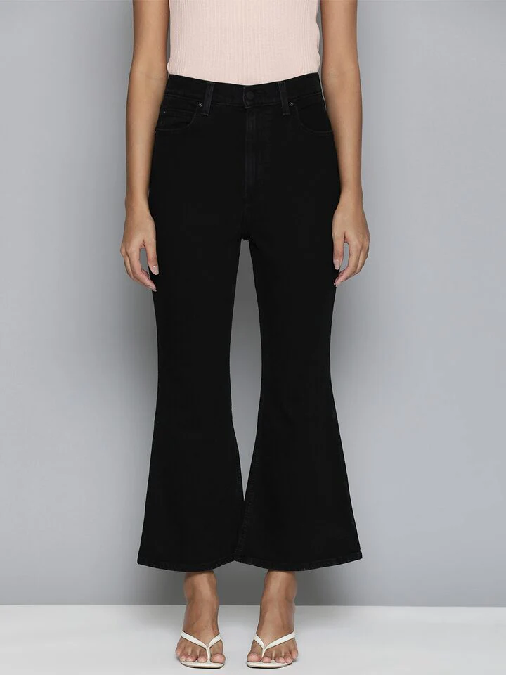 Women's 70s Black Flared Fit High Rise Jeans - Image 2