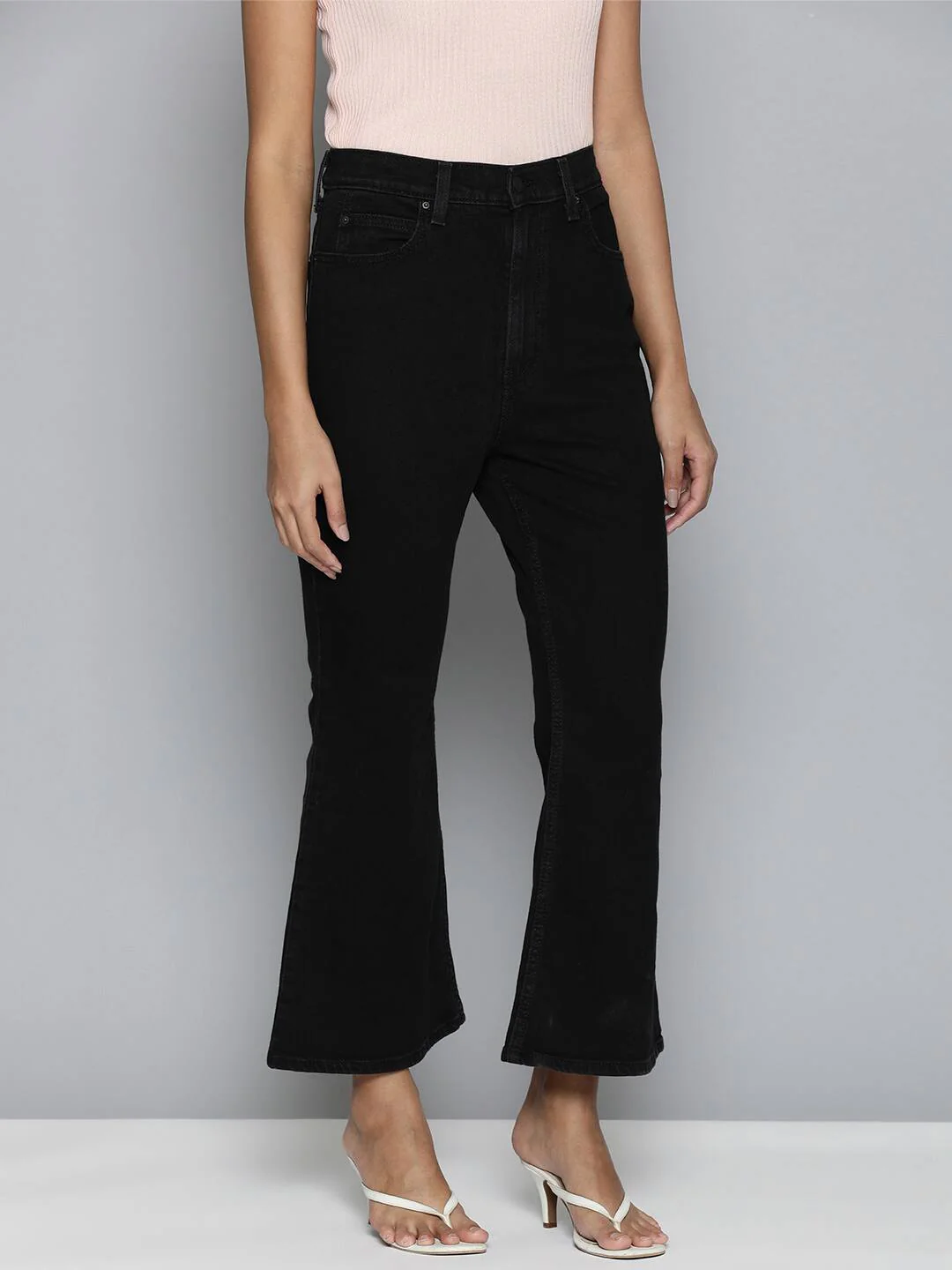 Women's 70s Black Flared Fit High Rise Jeans - Image 3